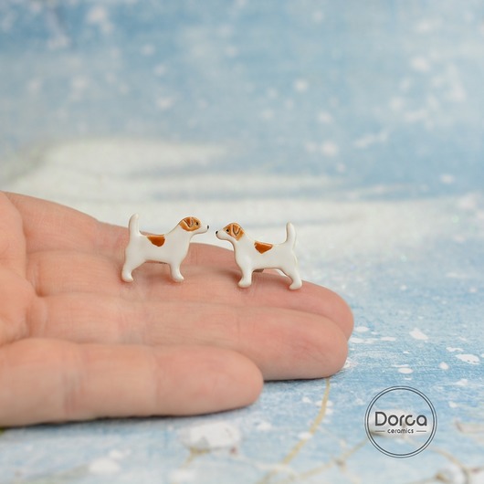 kolczyki ceramiczne Komplet jack russell terrier na zamówienie