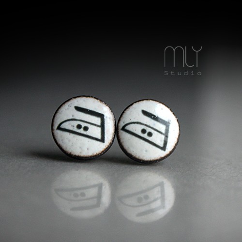 kolczyki ceramiczne Prasuj Ostrożnie/stal chirurgiczna