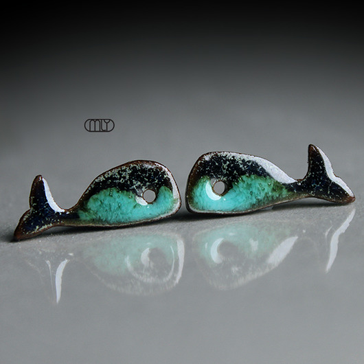 kolczyki ceramiczne Wieloryby/stal chirugiczna/