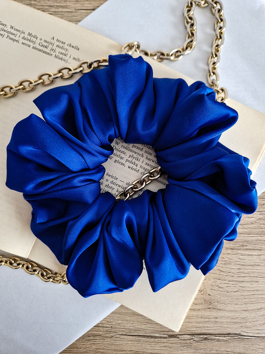 gumki do włosów Scrunchie Sapphire XL - gumka do włosów satynowa kobaltowa