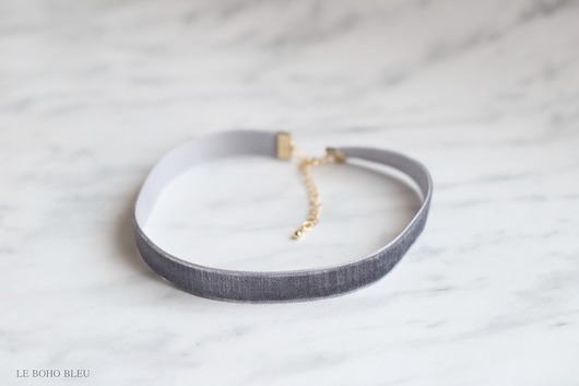 Simple Grey Velvet Choker Necklace Le Boho Bleu