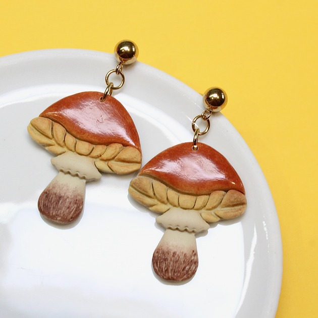 kolczyki z masy plastycznej Kolczyki grzyby podgrzybki jesień