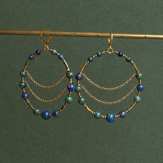 kolczyki z kamieniami Duże kolczyki koła z chryzokolą i azurytem