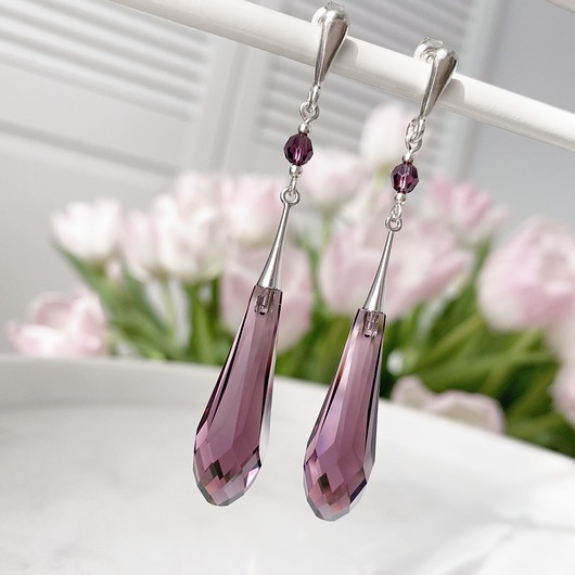 kolczyki swarovski Grace - Ślubne kolczyki - Amethyste - Kryształy Swarovski
