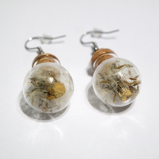 kolczyki szklane Kolczyki fiolki - dmuchawiec , okrągłe duże