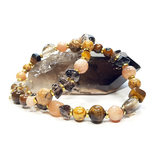 chokery Choker kamień słoneczny, tygrysie oko, jaspis pejzażowy, kwarc dymny