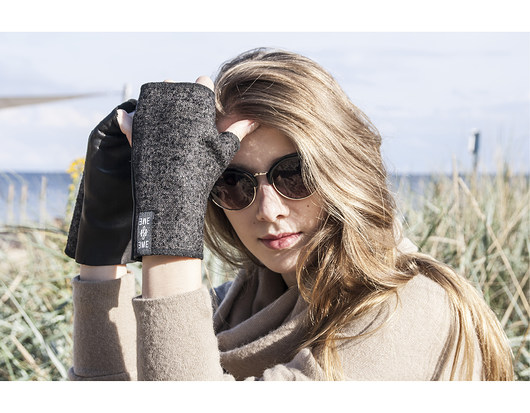 rękawiczki damskie Leather gloves / brown melange wool