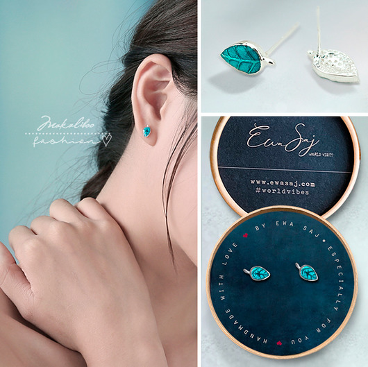 A little leaf - srebrne kolczyki + box Ewa Saj  Silver