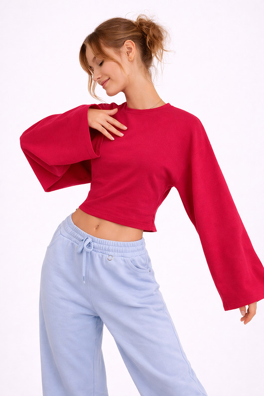 bluzki z długim rękawem damskie Top Longsleeve  Malina