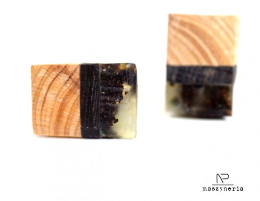 Wood&Amber Spinki Do Mankietów Cyprys Maszyneria