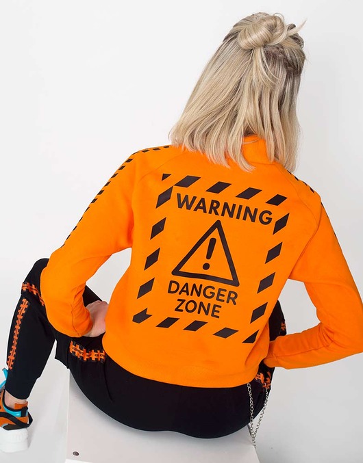 bluza bez kaptura damska Pomarańczowa bluza Danger