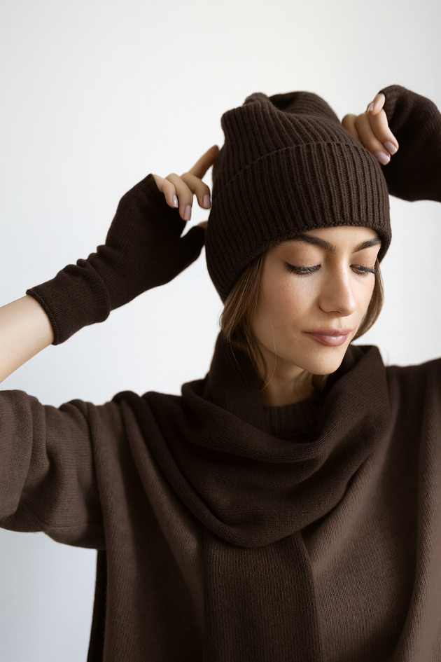 czapki damskie Czapka Merino&cashmere czekoladowa