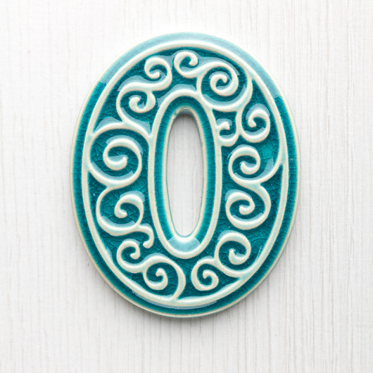 napisy dekoracyjne i tabliczki Numer mieszkania - ceramiczna cyfra 0 turkusowa, wys.8 cm