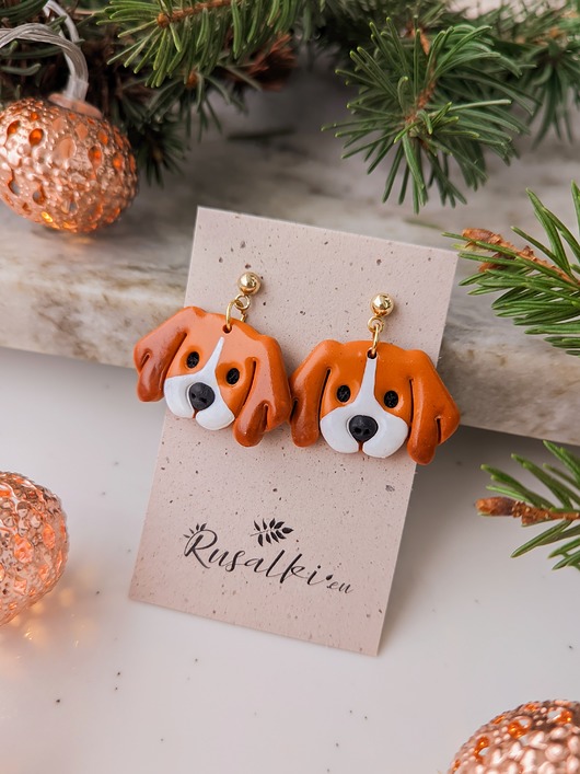 kolczyki z masy plastycznej Kolczyki Beagle. Biżuteria z psem, prezent dla właściciela psa, pieska