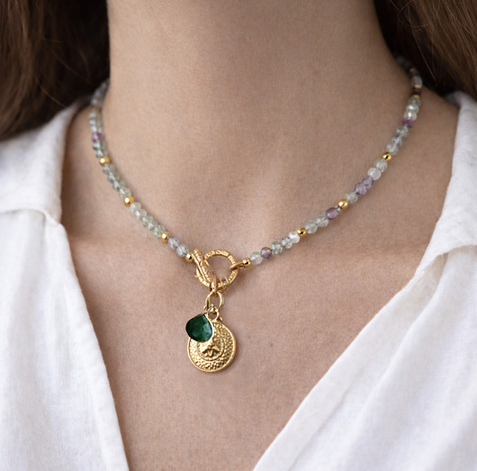 chokery Krótki Naszyjnik/bransoletka  Fluoryt, miętowy naszyjnik fiolet złoto