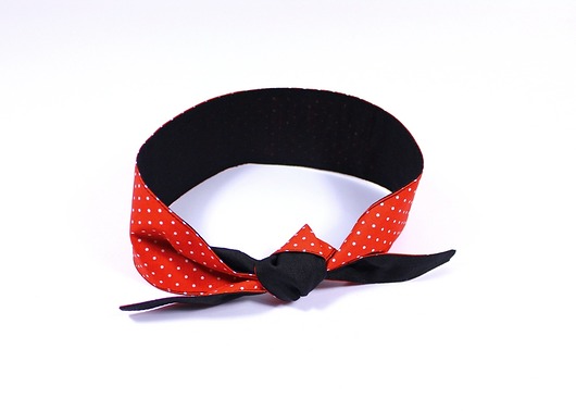 Retro opaska pin up czarna z czerwonym w kropki RękaProduction