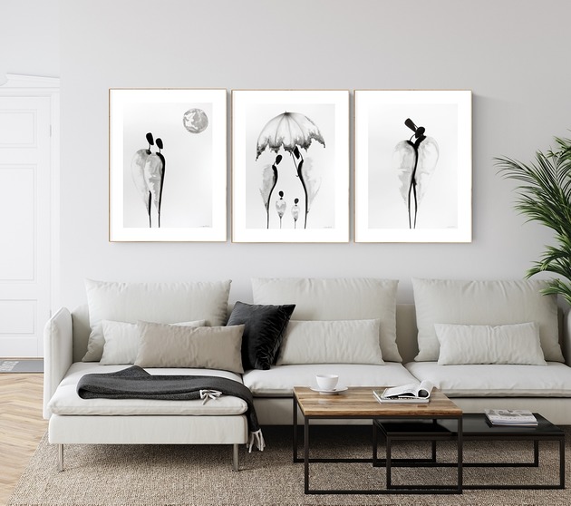 Zestaw 3 obrazów ręcznie malowanych 50x70 cm MiniMalArt