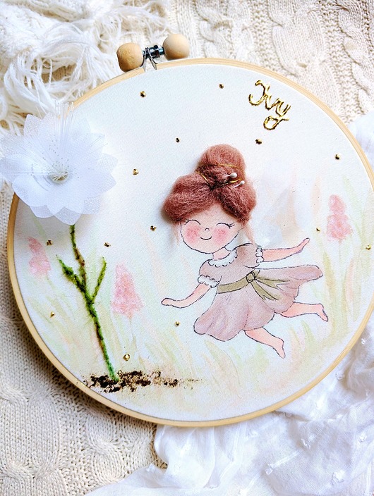 obrazy i plakaty do pokoju dziecięcego Ręcznie malowany obrazek z aniołkiem, pamiątka dla dziewczynki