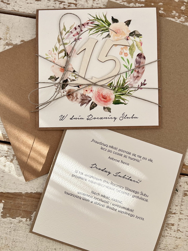 kartki scrapbooking Ręcznie robiona kartka życzenia z okazji 15 rocznicy ślubu