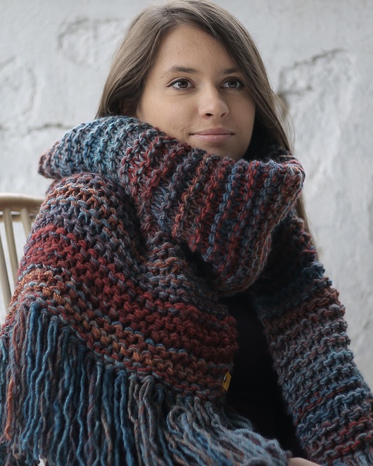 szale damskie MAXCOLOR duży szal handmade " jesienne jezioro "