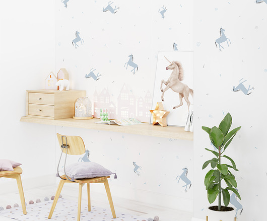 naklejki ścienne do pokoju dziecka Tapeta dziecięca Niebieskie Jednorożce ( Blue Unicorn)