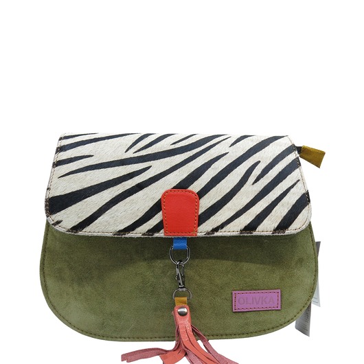 torby na ramię Torebka damska klasyczna zamszowa odpinany wymienny chwost brelok OLIVKA