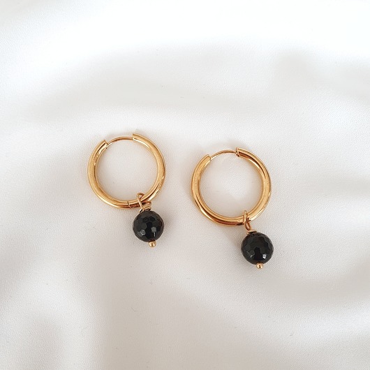 Kolczyki złote koła z onyksem LEI handmade 