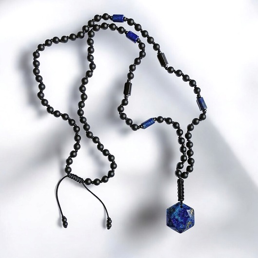biżuteria męska PREMIUM: naszyjnik męski supełkowany : LAPIS LAZULI, onyks, turmalin