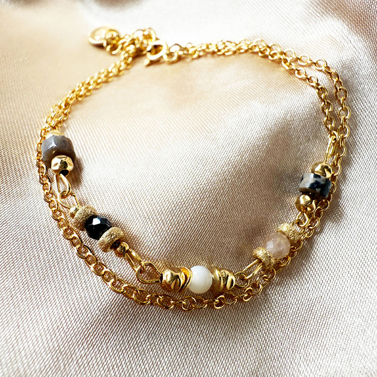 bransoletki z kamieni naturalnych GAJA- łańcuszkowa Bransoletka z kamieni , jaspis, agat, perła, onyks  złoto