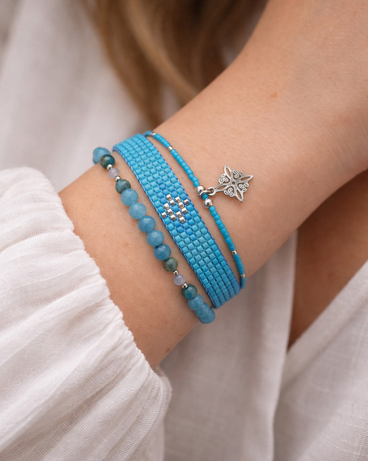 bransoletki z kamieni naturalnych Zestaw bransoletek Winter Sky - Akwamaryn i Apatyt