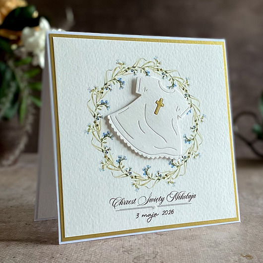 kartki, zaproszenia na chrzest Kartka na chrzest w ozdobnej kopercie, 72a