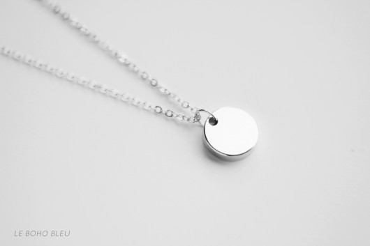 Rhodium Plated Thick Round Tag Necklace Le Boho Bleu