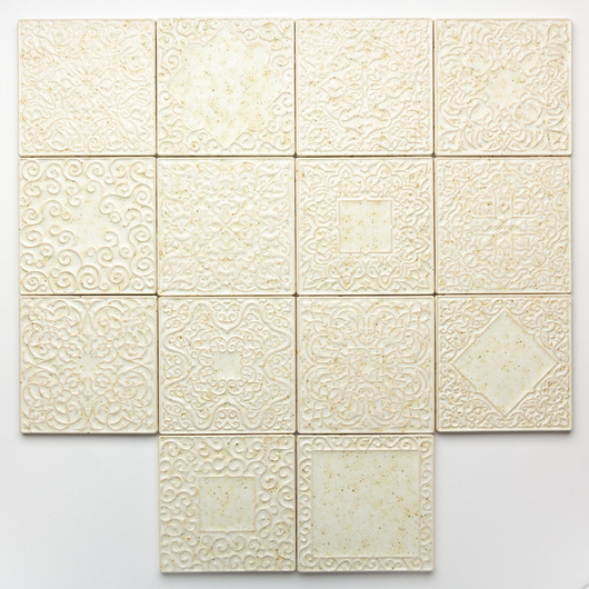 kafle i panele Kafle ręcznie robione antique ecru matowe, czternaście ornamentów.