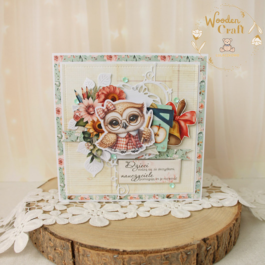 kartki scrapbooking Kartka Zakończenie Roku Szkolnego, dla nauczyciela wychowawcy "Sowa 1"