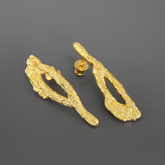 kolczyki pozłacane Złote gałązki, unikatowe kolczyki, srebro pozłacane