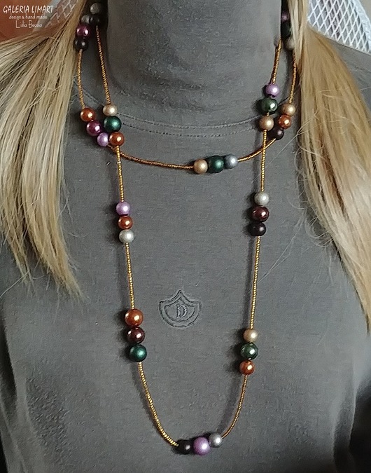 korale Naszyjnik w cudnych kolorach jesieni ze szklanych pereł super PREZENT handmade