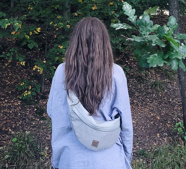 saszetka nerka Nerka "Haru" szara bawełniana z ekoskórą