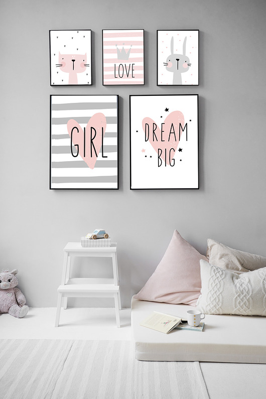 Galeria DREAM BIG - 5 szaro-różowych plakatów Well Wall