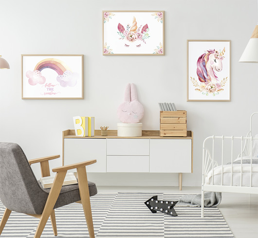 PLAKATY dla dziewczynki, Jednorożce, Tęcza Wallie Studio Dekoracji