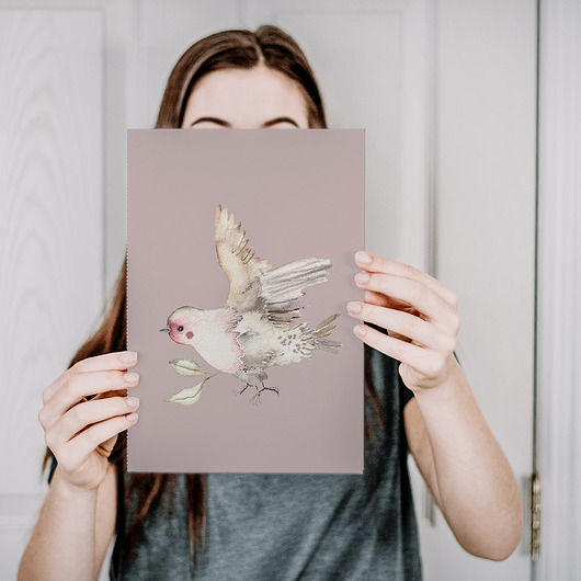 grafiki i ilustracje Plakat ptak drozd różowy A4 A3
