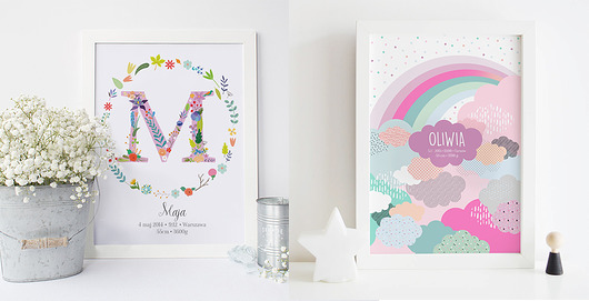 Metryczka z imieniem dziecka, chmurka PRINTLOVE
