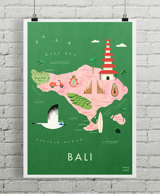 plakaty Plakat Bali Indonezja - mapa graficzna