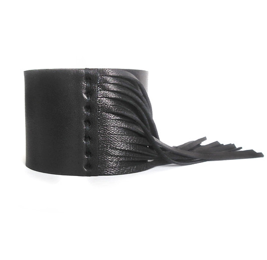 Bransoleta skórzana fringe stitch czarna Mikashka