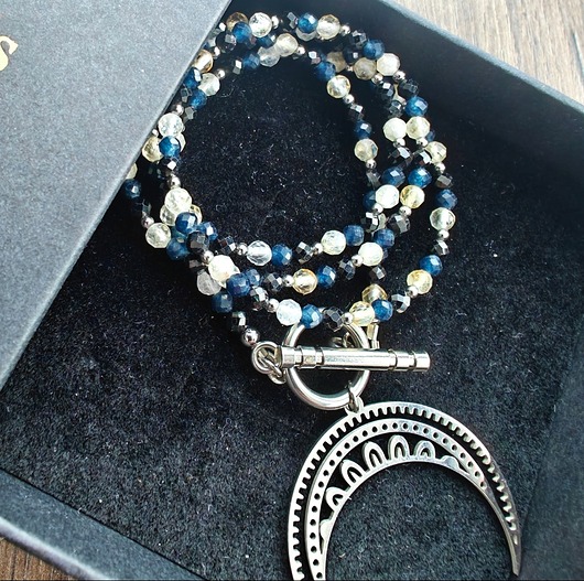 srebrne naszyjniki Klasyczny turmalin szafir cytryn lunula