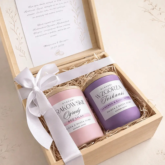 świeczniki i świece Personalizowany zestaw prezentowy dla Świadków i Rodziców z Wosku Oliwnego