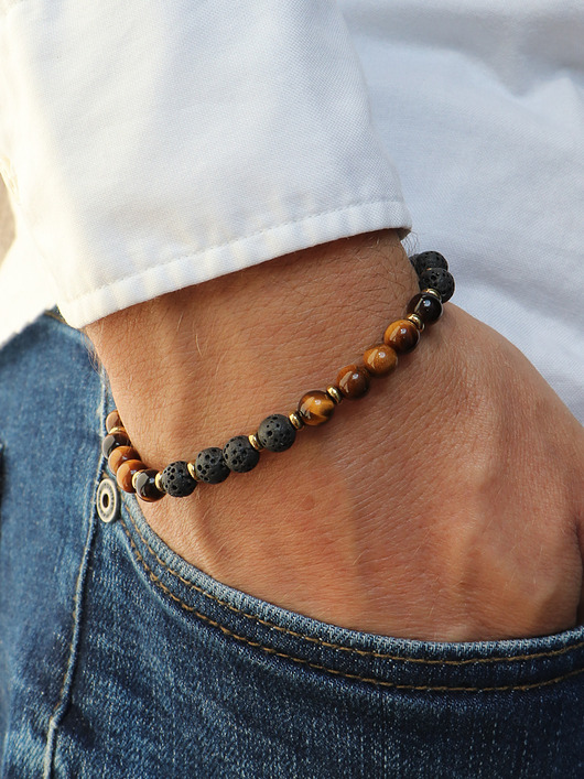 biżuteria męska Bransoletka męska - lawa wulkaniczna, tygrysie oko, hematyt