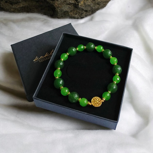 bransoletki z kamieni naturalnych Zielona bransoletka : drzewo życia : zielony jadeit i hematyt