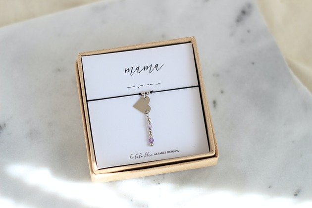 bransoletki na sznurku MAMA - Alfabet Morse'a - Kamień miesiąca urodzin Birthstone