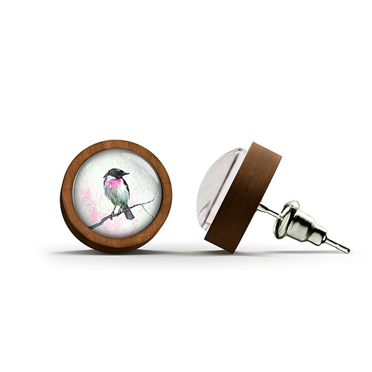 kolczyki drewniane Kolczyki drewniane - Ptaszek - sztyfty