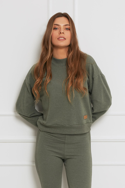 bluza bez kaptura damska KRÓTKA BLUZA - bawełna - zielony melanż